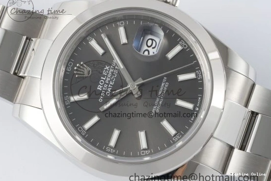 0107 Sophisticated DateJust 41 SS Polished Bezel KING 1:1 Best Edition 904L Steel Gray Stick Dial on Oyster Bracelet VR 2162